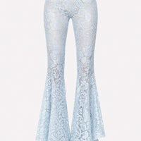 Pantalone flare in pizzo macramé con balza asimmetrica e vita alta