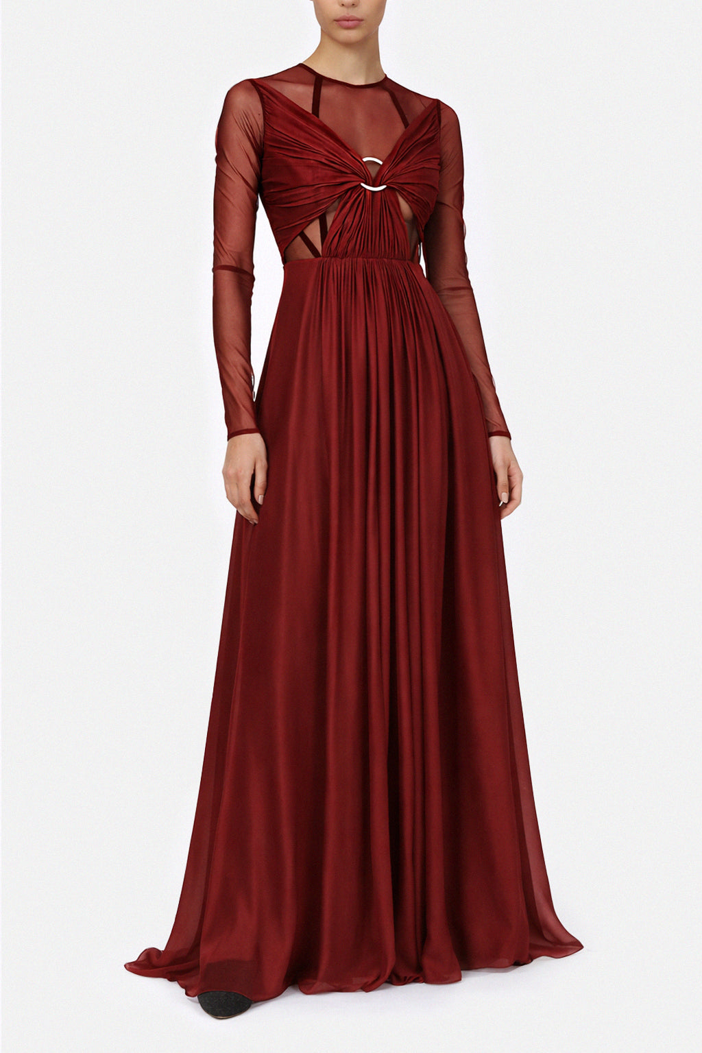 Abito lungo in chiffon di seta
