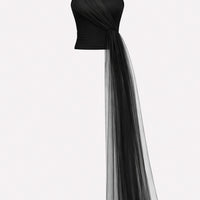 Top in jersey con drappeggio asimmetrico in tulle e pannello fluido